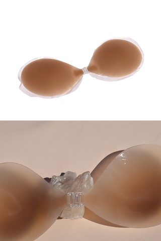 B CUP X1 Adhesive Stick-on Bra + x1 Silicone Travel Case: Dark Nude / B / Light Tint