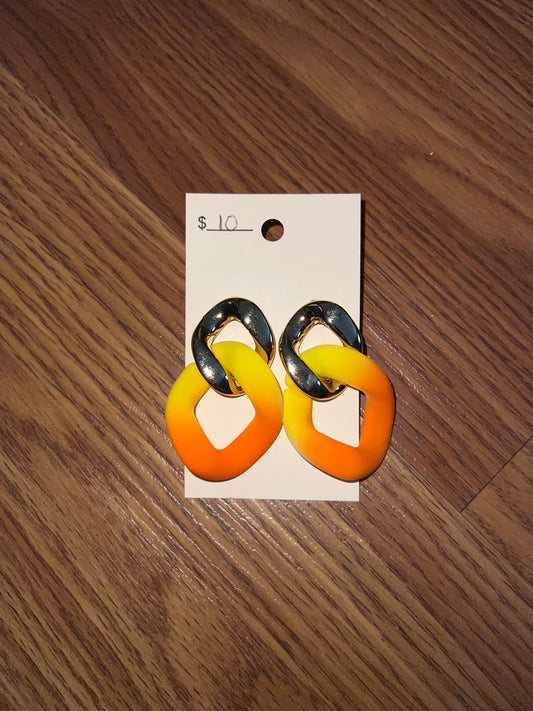 3094- Orange & Yellow Hoop Earrings w/ Gold Detail