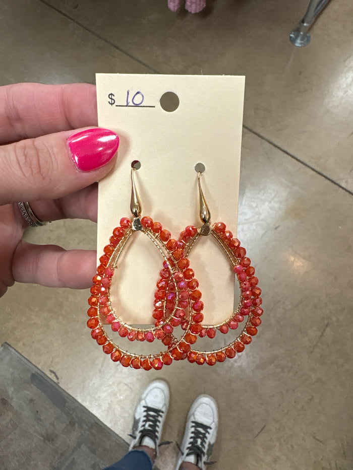 Orange Beaded Double Hoop Earrings