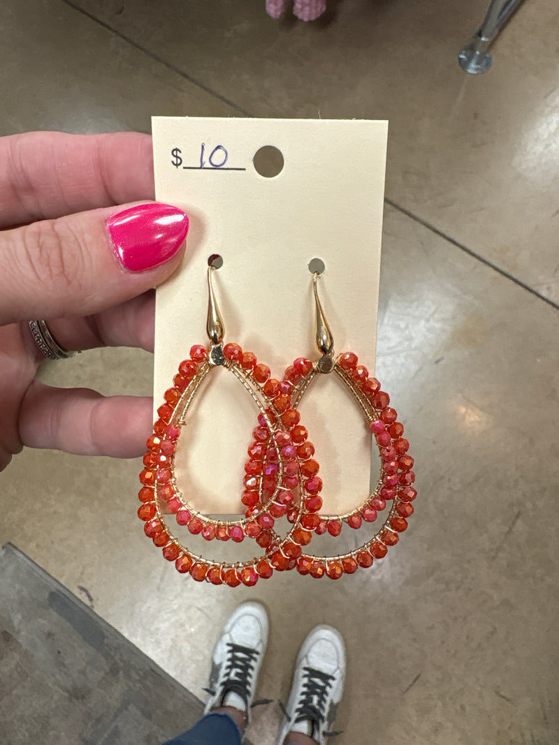 Orange Beaded Double Hoop Earrings