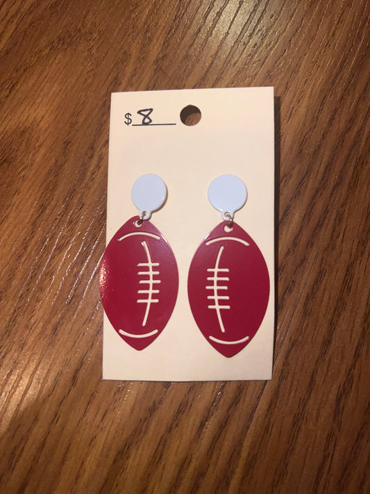 2129- Maroon Metal Football Earrings