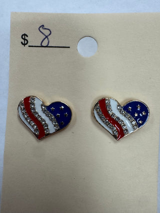 Heart Shaped Red, WHite, Blue Stud Earrings