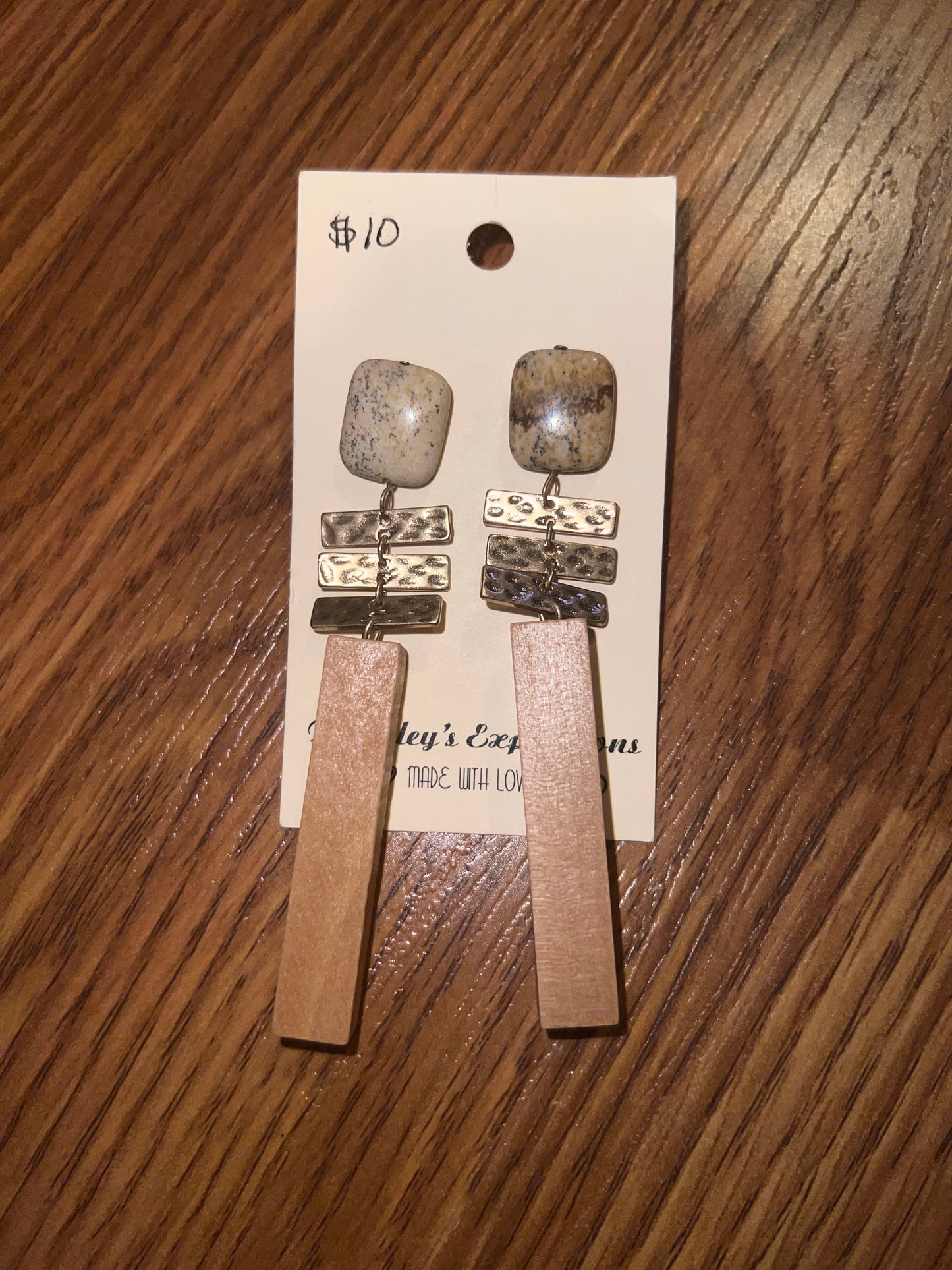 3158- Wooden Bar Post Back Earrings