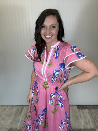 Pink Blossom Meadow Print Midi Dress by Umgee
