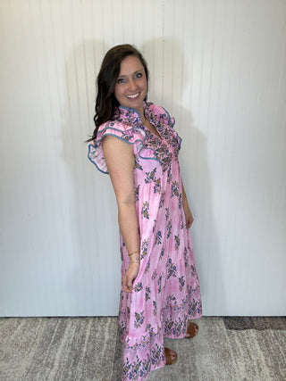 umgee pink floral dress Umgee baby pink floral collared dress L