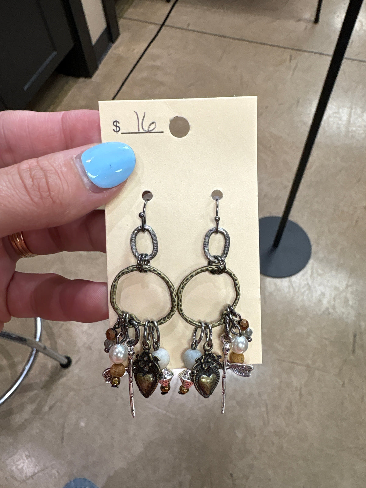 Brass Charm Hoop Earrings