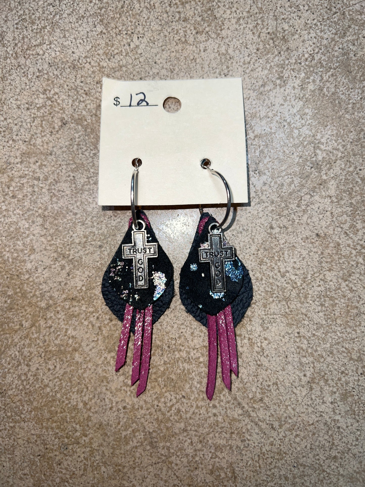 3271- Purple & Black Layer Earrings w/ Cross Pendant