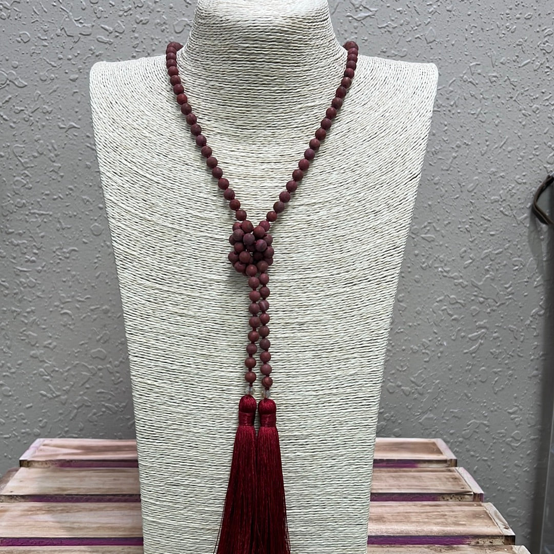 601- Maroon Double Tassel Necklace