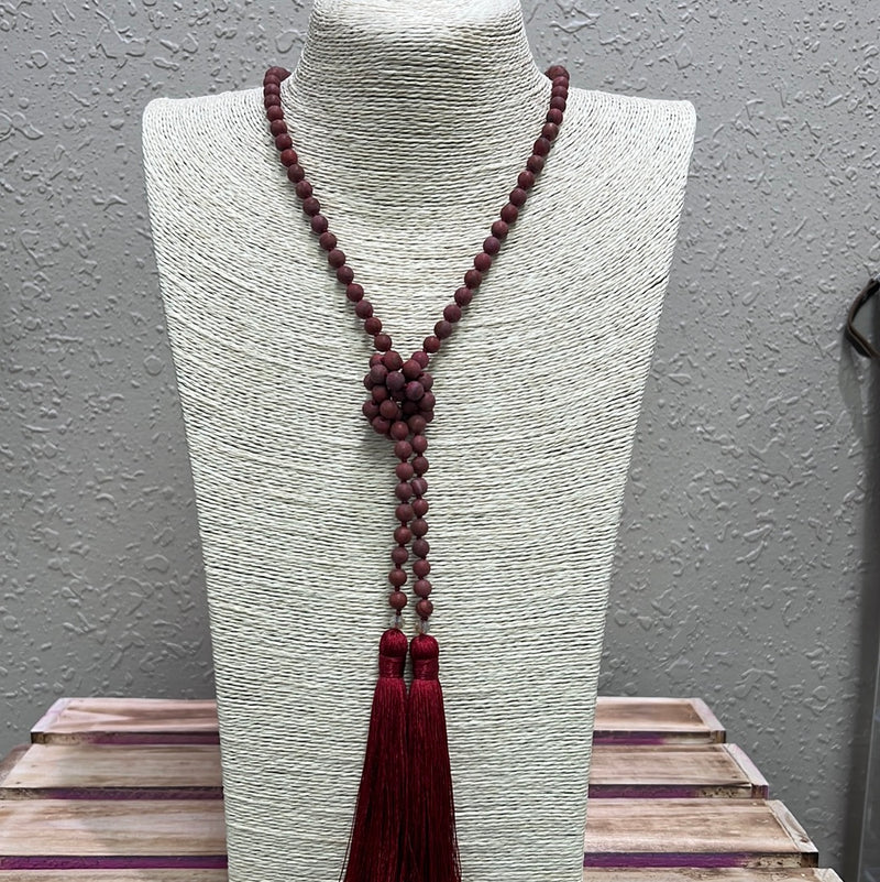 601- Maroon Double Tassel Necklace