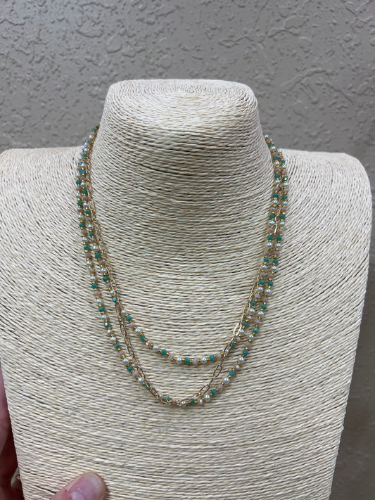 3274- Green Beaded Layer Necklace