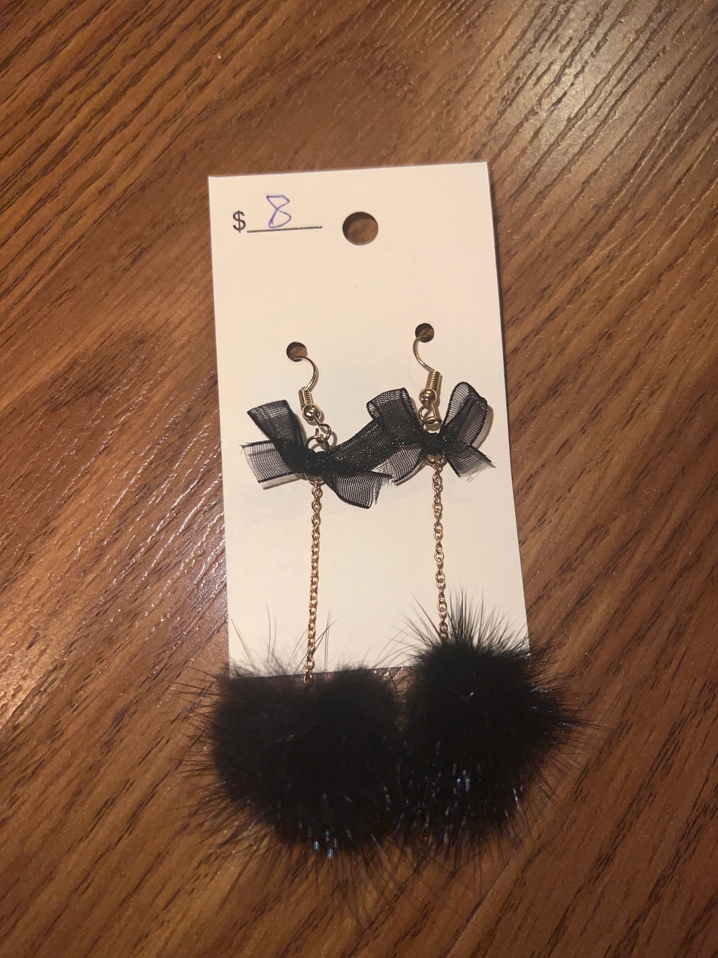 2127- Black Pom Pom w/ Bow Earrings