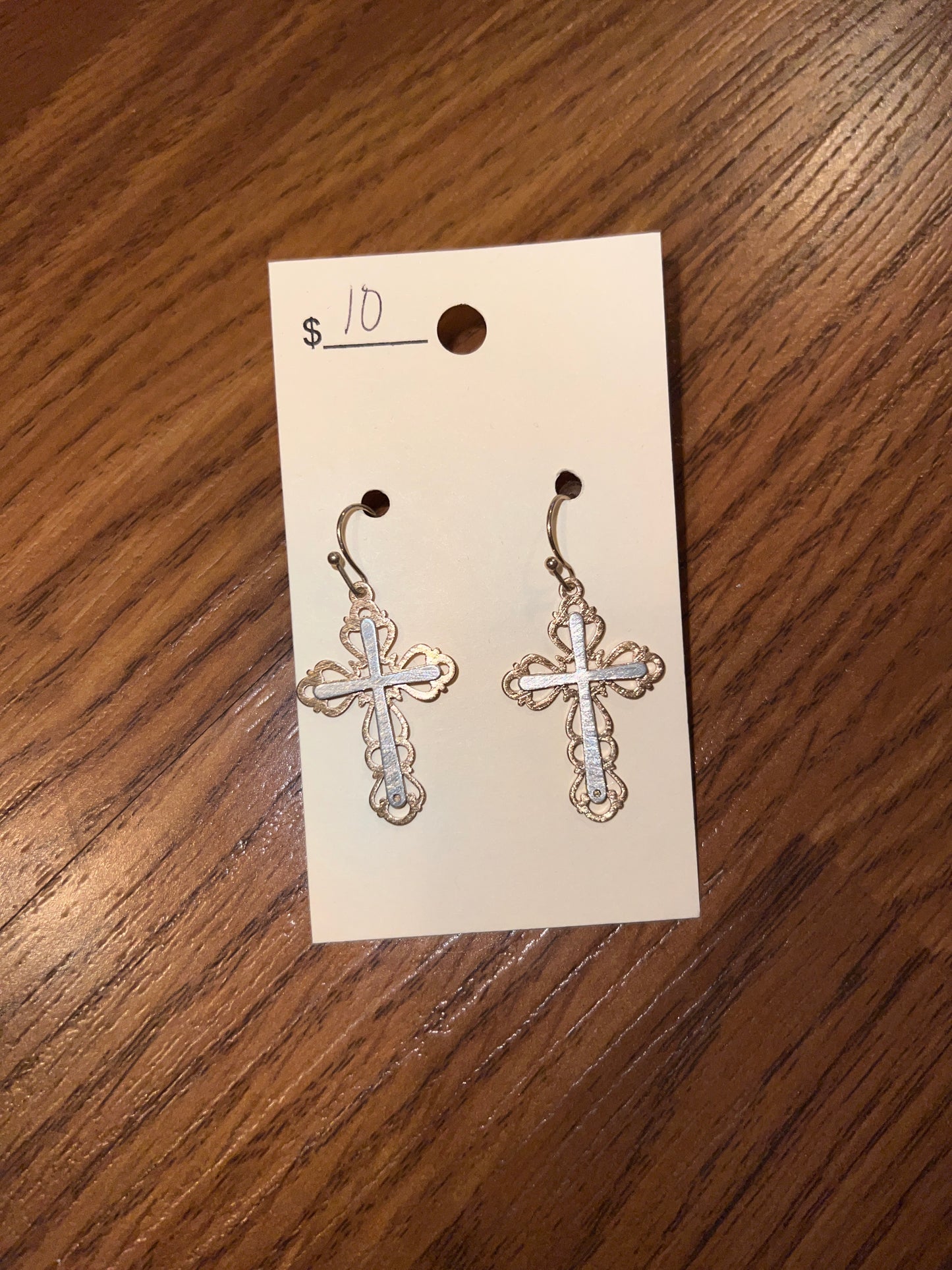 3101- Gold & Silver Cross Earrings