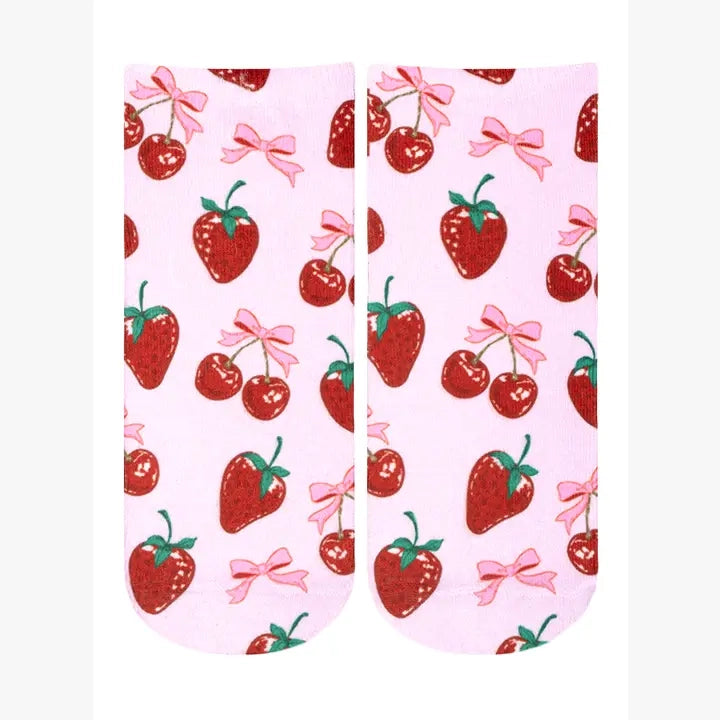 Novelty Graphic Ankle Socks - Sweet Fruits & Bows - Pink