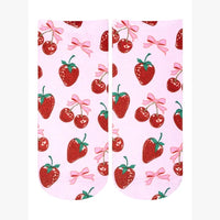 Novelty Graphic Ankle Socks - Sweet Fruits & Bows - Pink