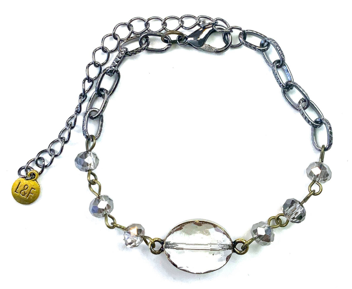 BR-Rosaried & Edged Charm Bracelet on Grey Chain