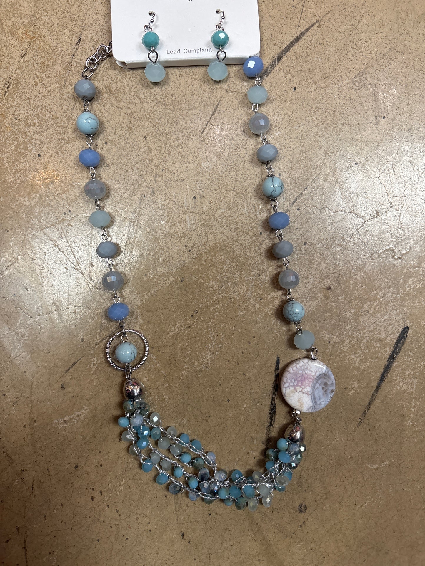 8489- Blue Crystal Style Beaded Layer Necklace