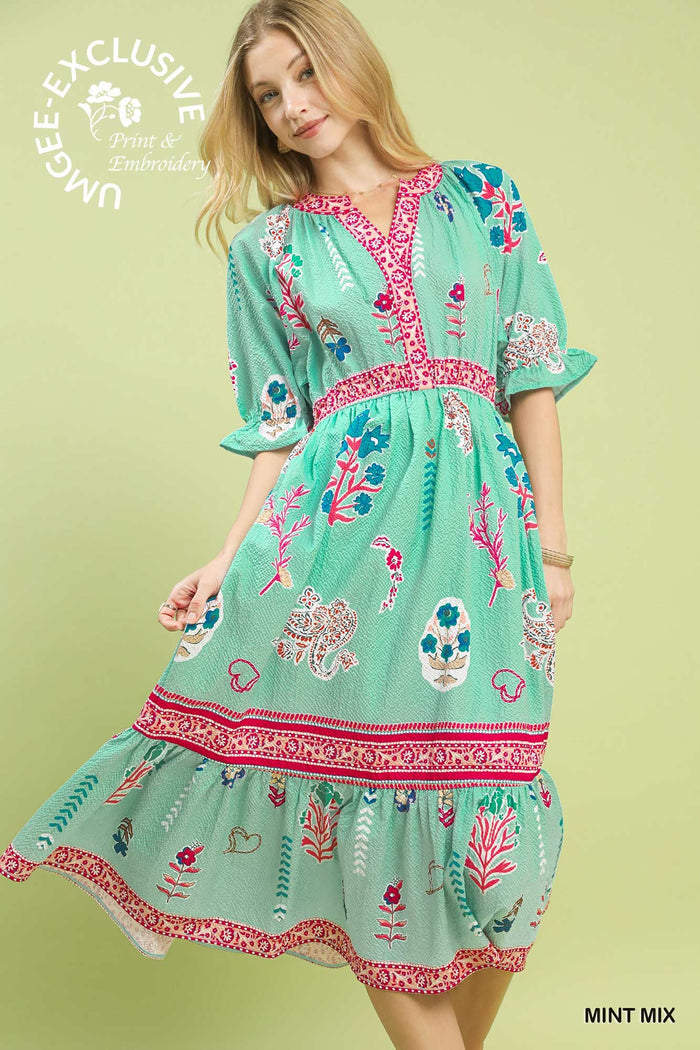 Mint Mix Floral Collage Midi Dress by Umgee