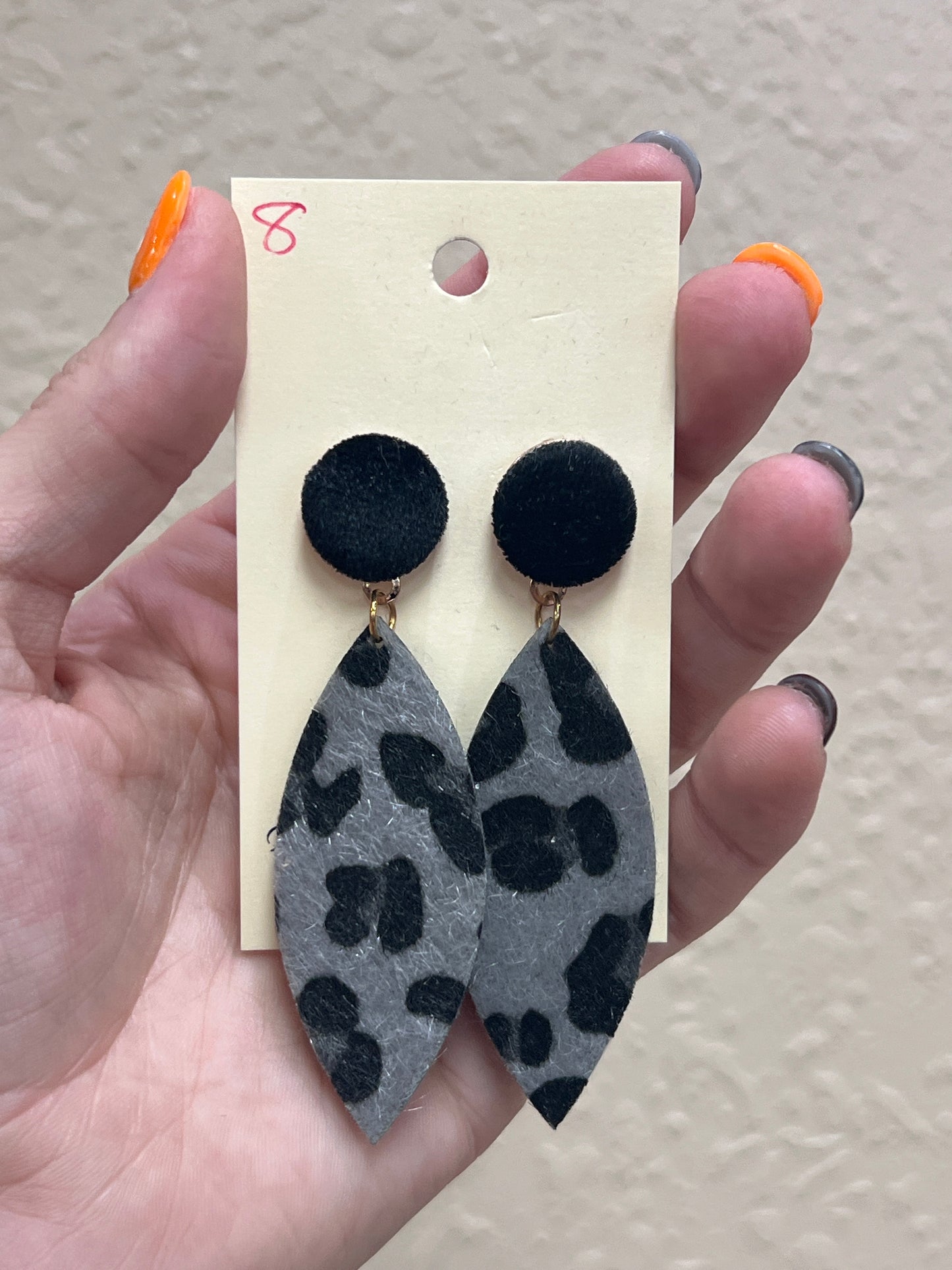 2871- Black & Gray Hair On Hide Leopard Earrings