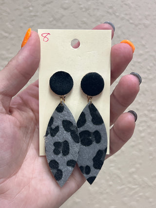2871- Black & Gray Hair On Hide Leopard Earrings