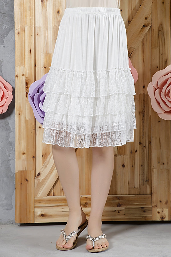 White Ruffle Hem Lace Skirt Extender