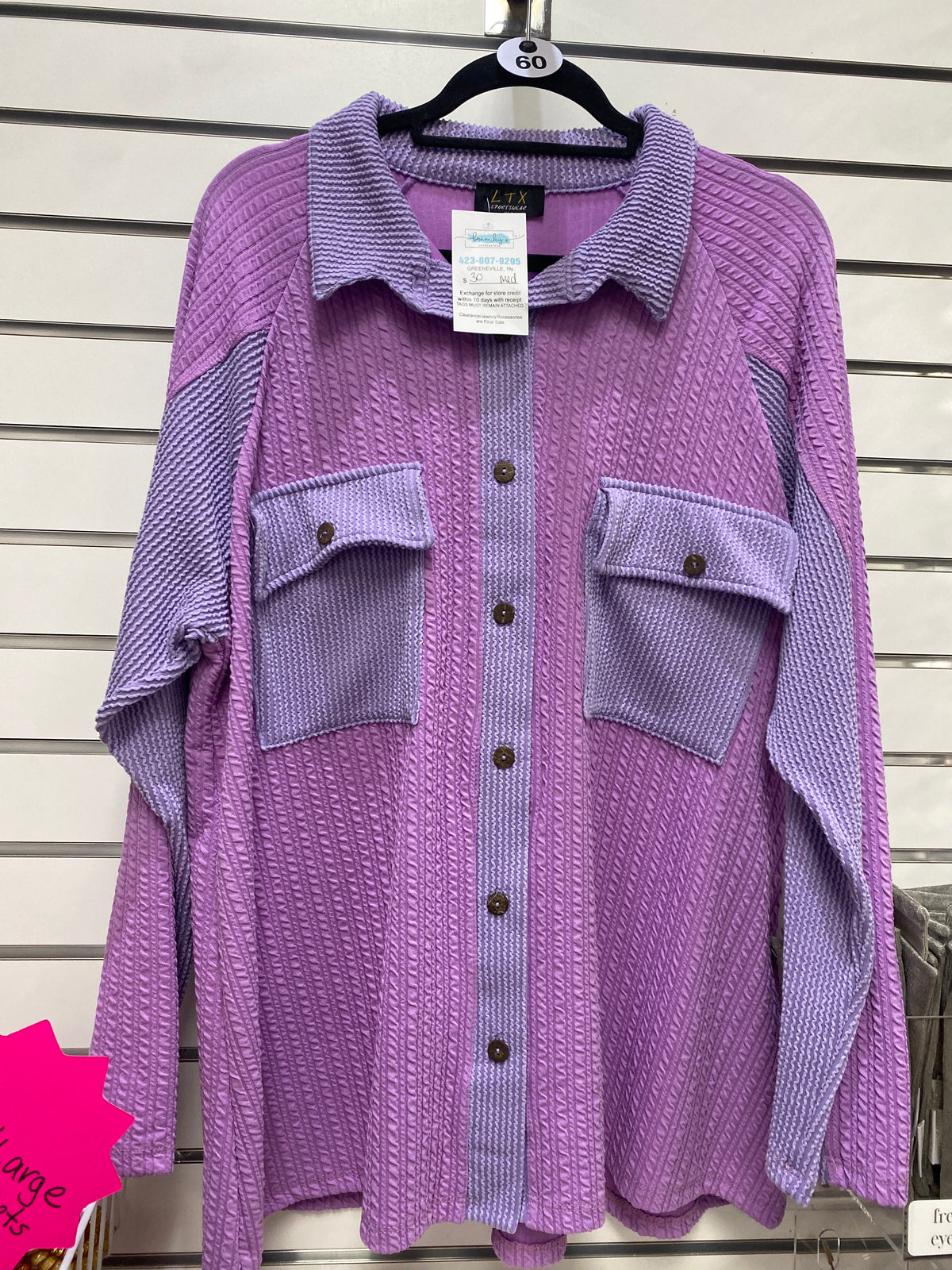 3390- Purple Two Tone Ribbed Shacket