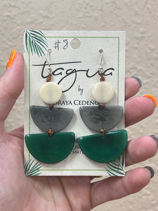 2984- Green & Neutral Tauga Nut Earrings