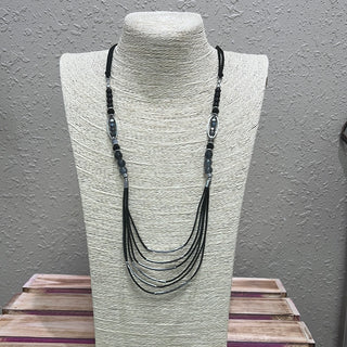 635- Black Beaded and Small Half Hoop Necklace