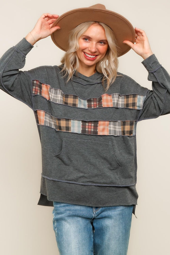 Charcoal Patchwork Perfection Plaid Hoodie by Haptics