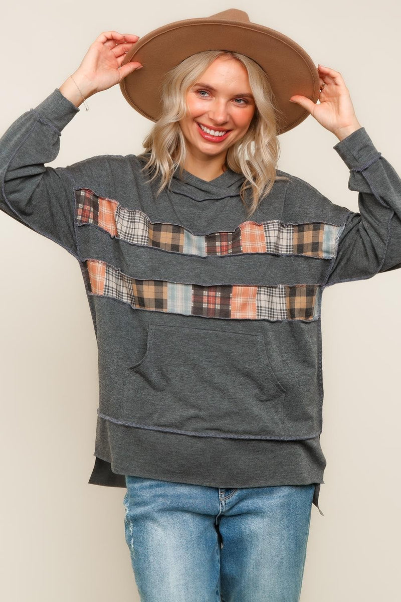 Charcoal Patchwork Perfection Plaid Hoodie by Haptics