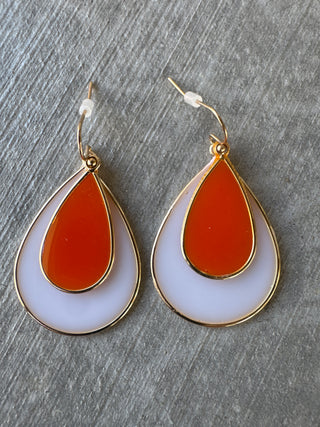 Orange White Teardrop Gold Hook Earrings