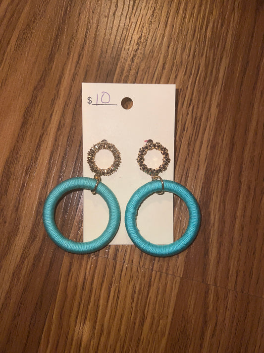 3146- Blue Thread Wrap Circle Earrings