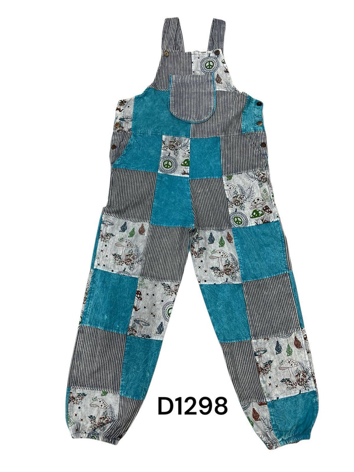 Cotton Teal Multi Patch Gray Mushroom Overall