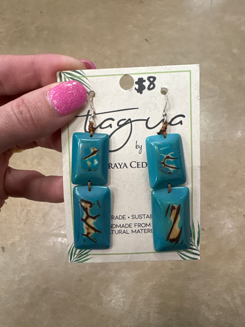 8433- Turquoise Rectangle Tauga Nut Earrings