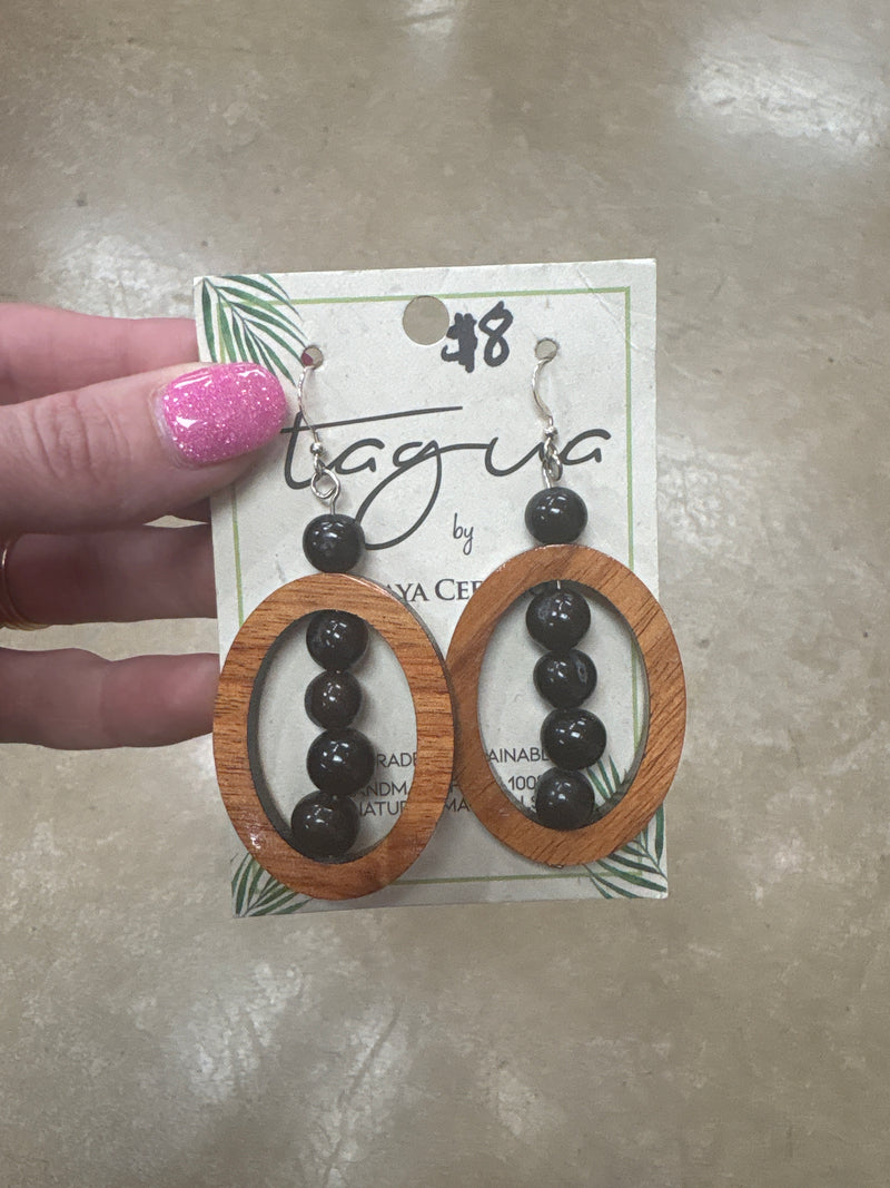8426- Black Circle w/ Wooden Hoop Tauga Nut Earring