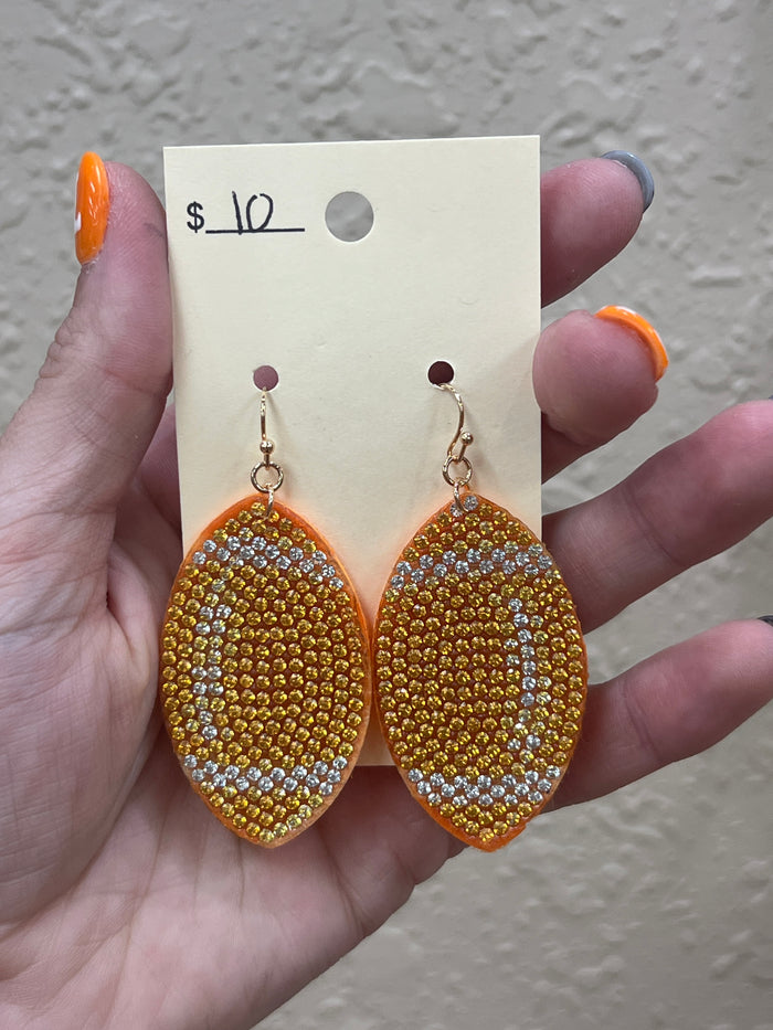 2960- Orange Bling Football Beaded Earrings *TN COLLECTION*