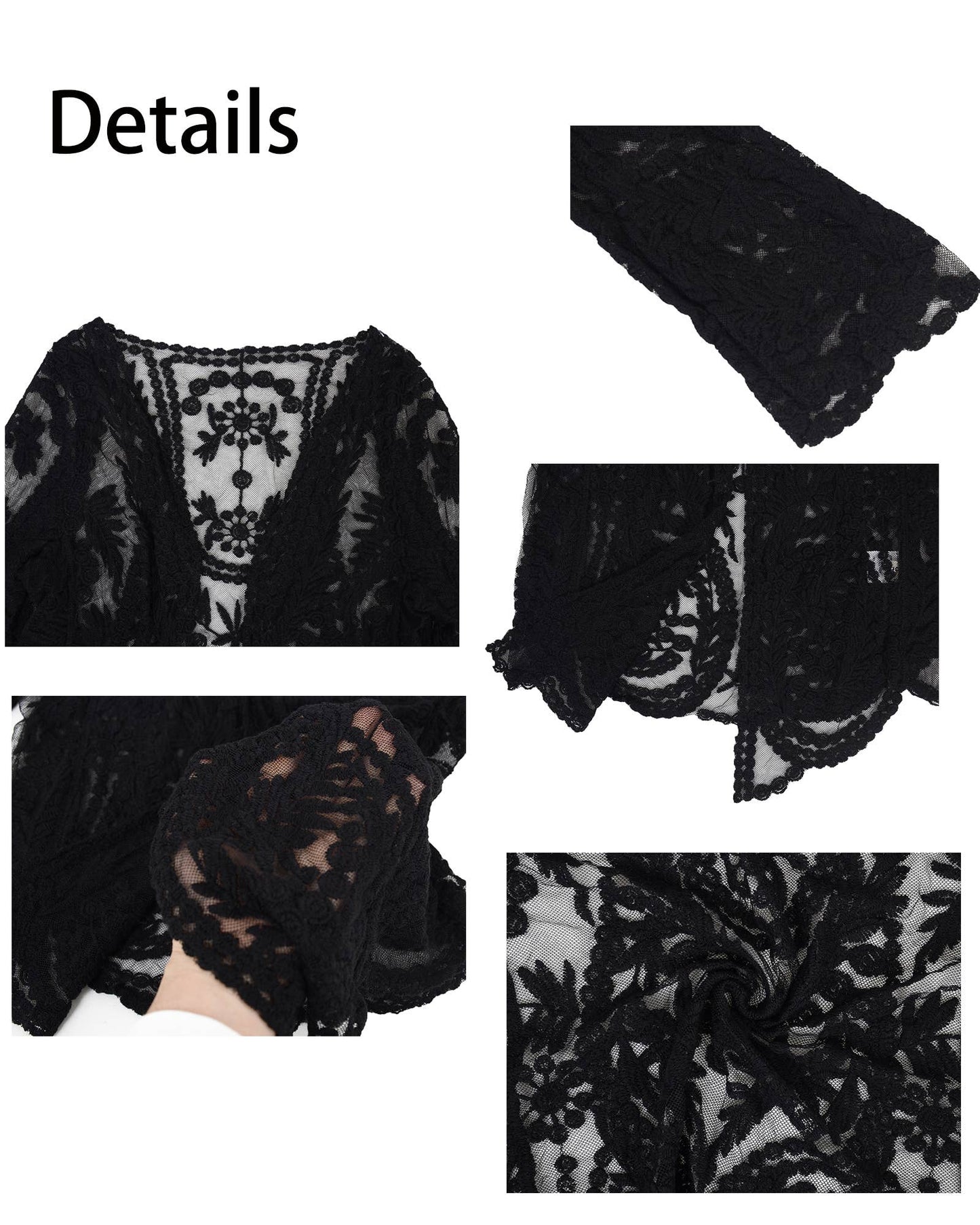 3343- Black Lace Tie Kimono