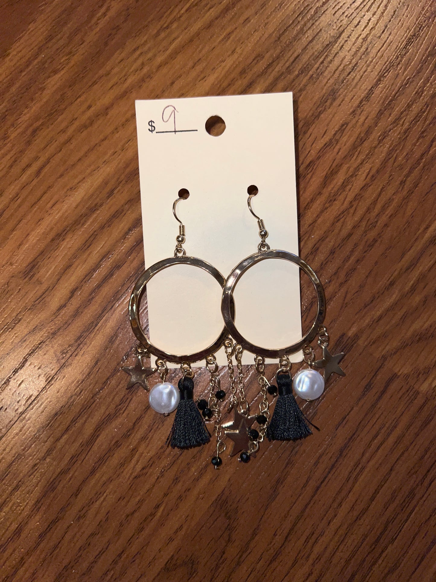 3107- Black Fringe w/ Circle Earrings