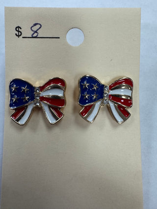 Bow Red, White, Blue Stud Earrings