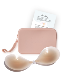 D CUP X1 Adhesive Stick-on Bra + x1 Silicone Travel Case: Dark Nude / D / Light Tint
