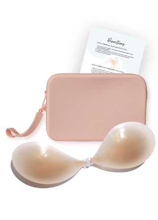 B CUP X1 Adhesive Stick-on Bra + x1 Silicone Travel Case: Dark Nude / B / Light Tint