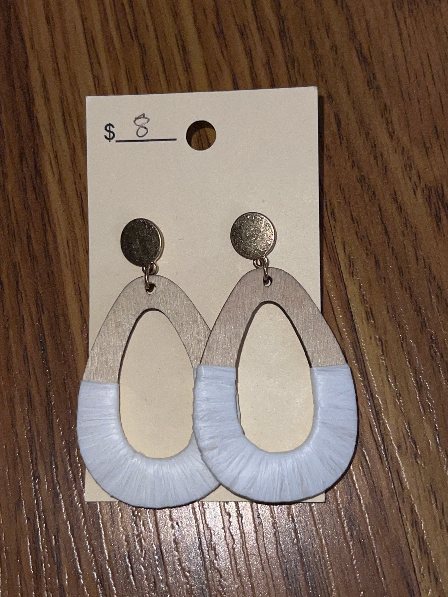 3055- Wooden White Wrap Earrings