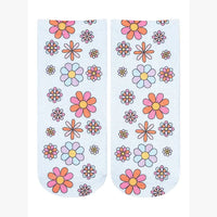 Novelty Graphic Ankle Socks - Retro Flowers - Pale Blue