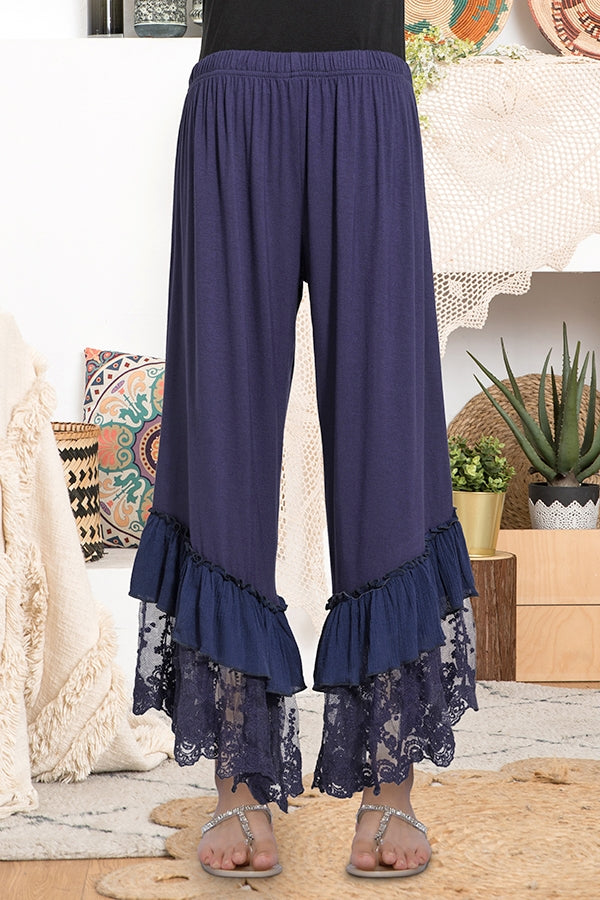Navy Blue Capri Pants with Lace Detail