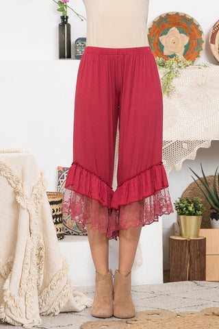 Burgundy Capro Pants w/ Lace Detail