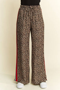 Mocha Leopard Contrast Trouser w/ Red Panel