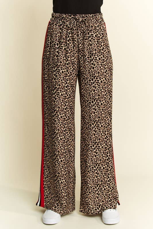 Mocha Leopard Contrast Trouser w/ Red Panel