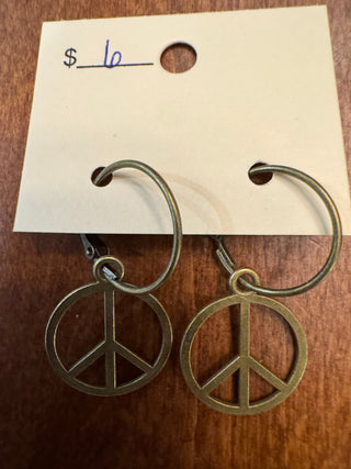 Bronze Peace Sign Earrings