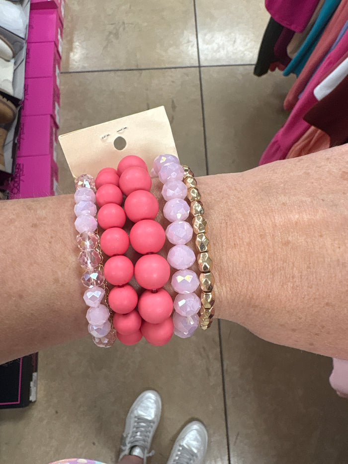 Pink Mix Beaded Stretch Bracelet *set of 5*