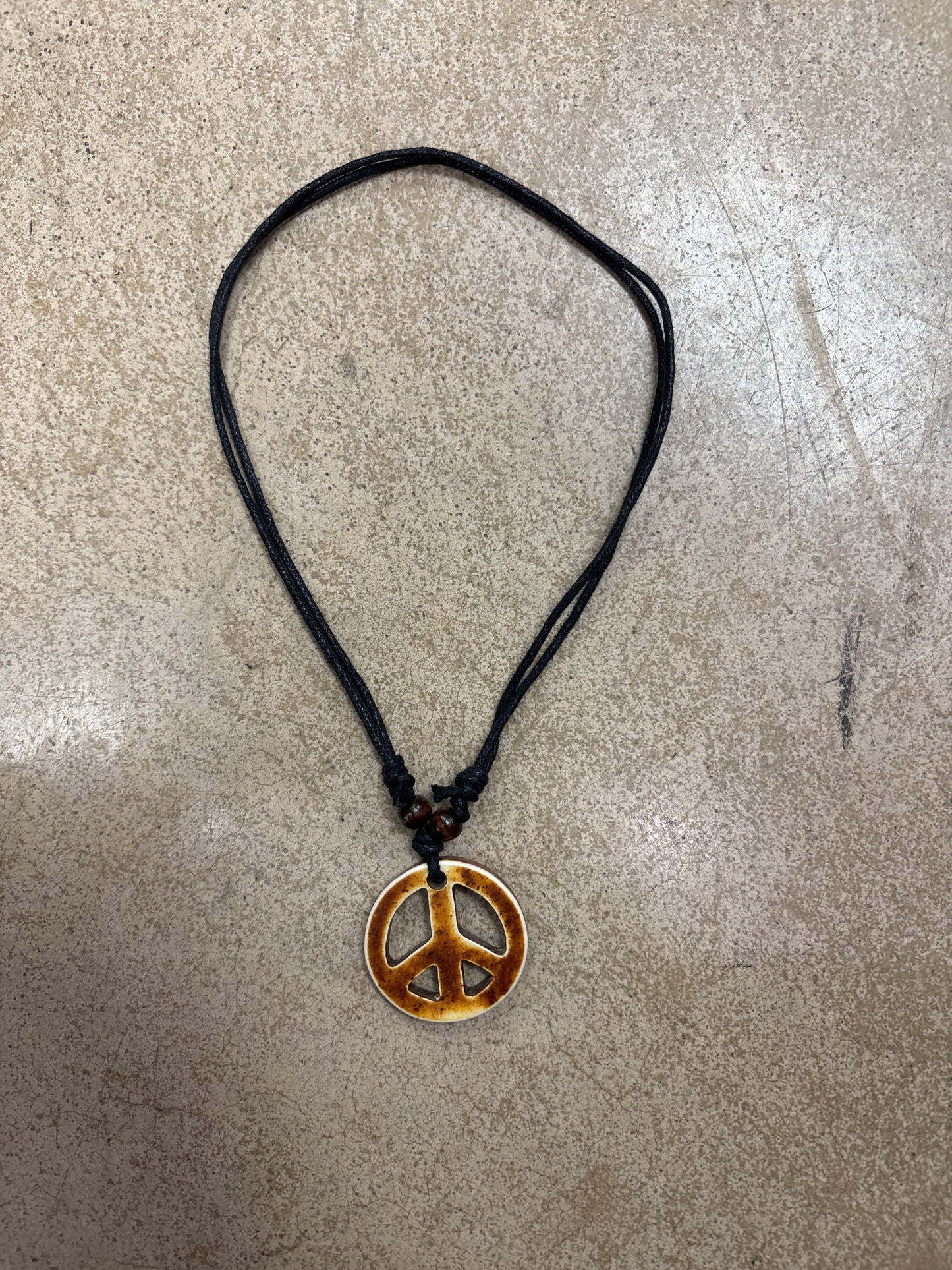 3519- Peace Black Rope Necklace