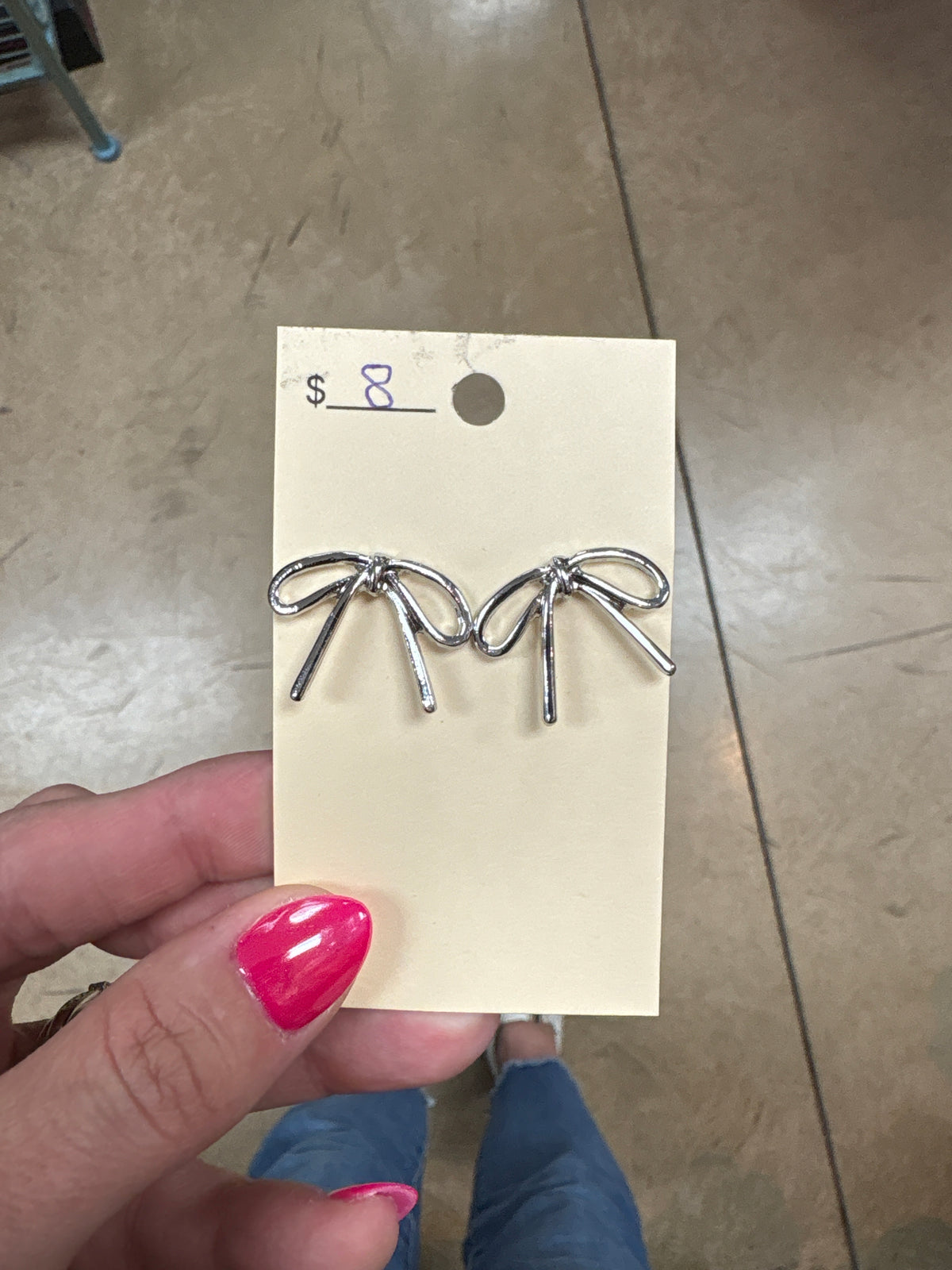 Silver Bow Stud Earrings